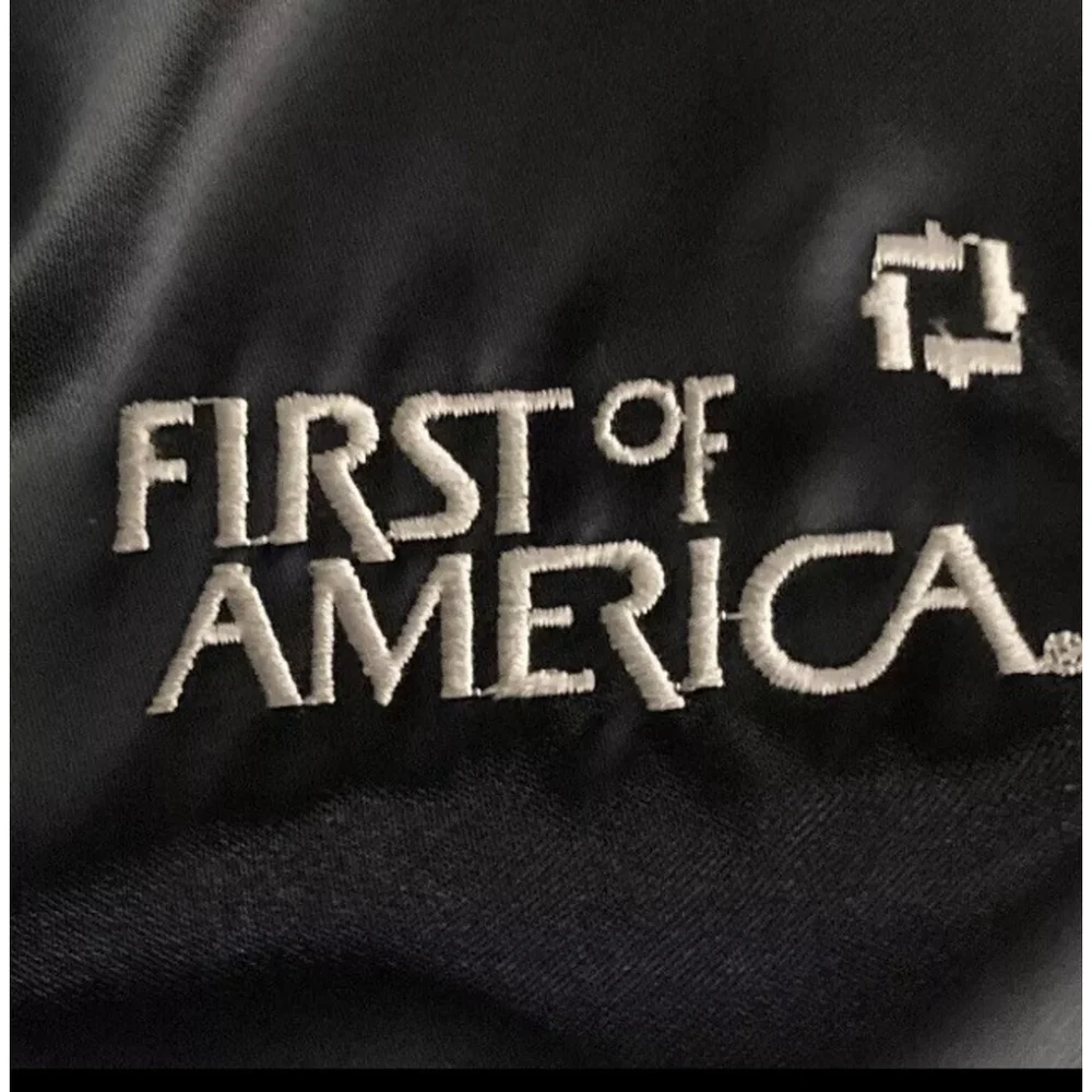 Vintage First of America Bank Banker Satin Jacket Bomber Blue Dunbrooke Men’s XL